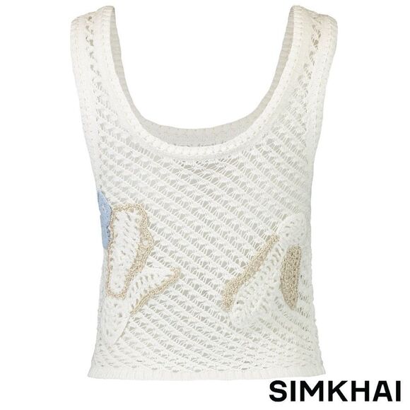 SIMKHAI **NWT** Vail Floral Crochet-Knit Tank Top in Blue Haze - Picture 3 of 13